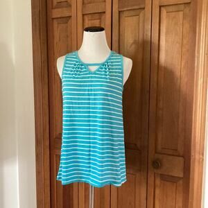 Just Be Aqua & White Striped Sleeveless T-Shirt, Size S
